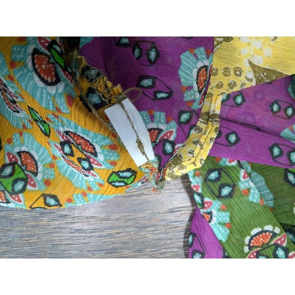 ZARA Zodiac Multicolor Printed Boho Blouse Shirt Bow Tie Sz XS Crystal Drops 143 - Picture 9 of 9